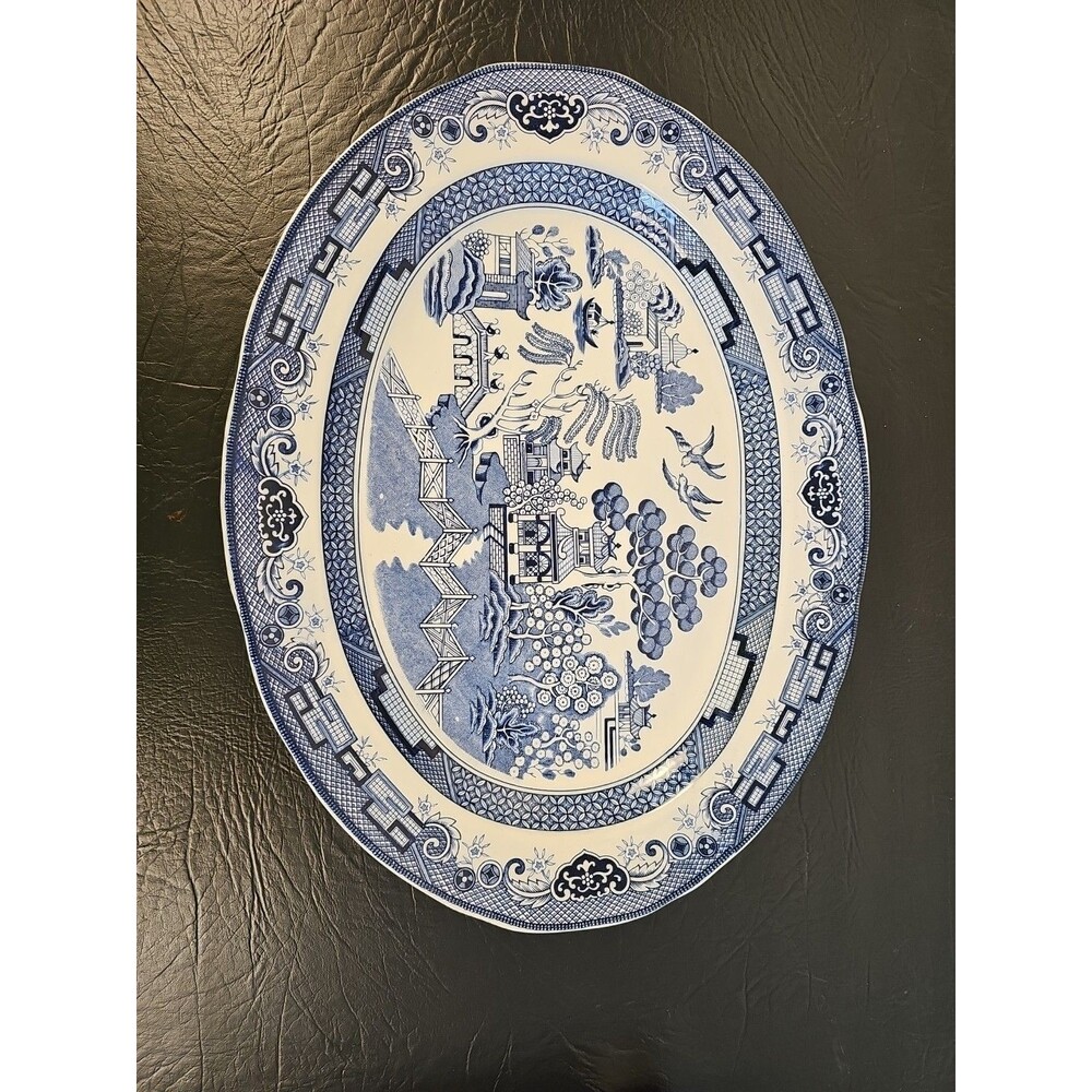 Large Classic Blue Willow Serving Plate - 18" 1/4 x 13" 3/4  Turkey Platter